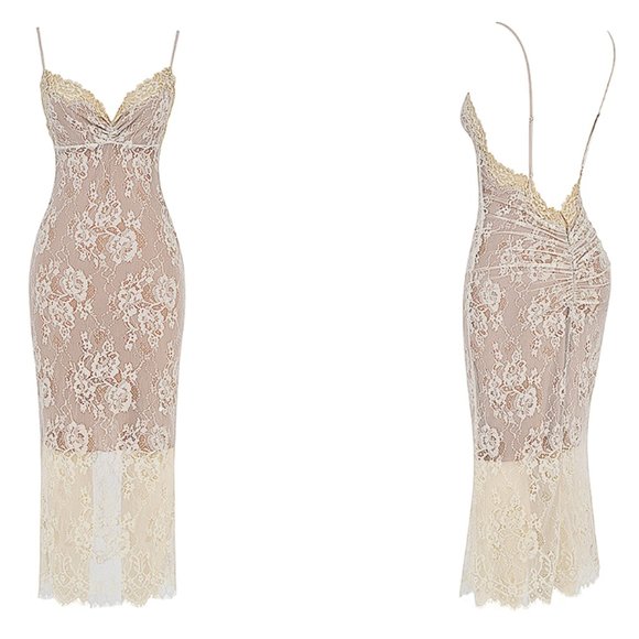 HOUSE OF CB 'Serelle' Antique Ivory Lace Midi Dress NWOT - Picture 8 of 13